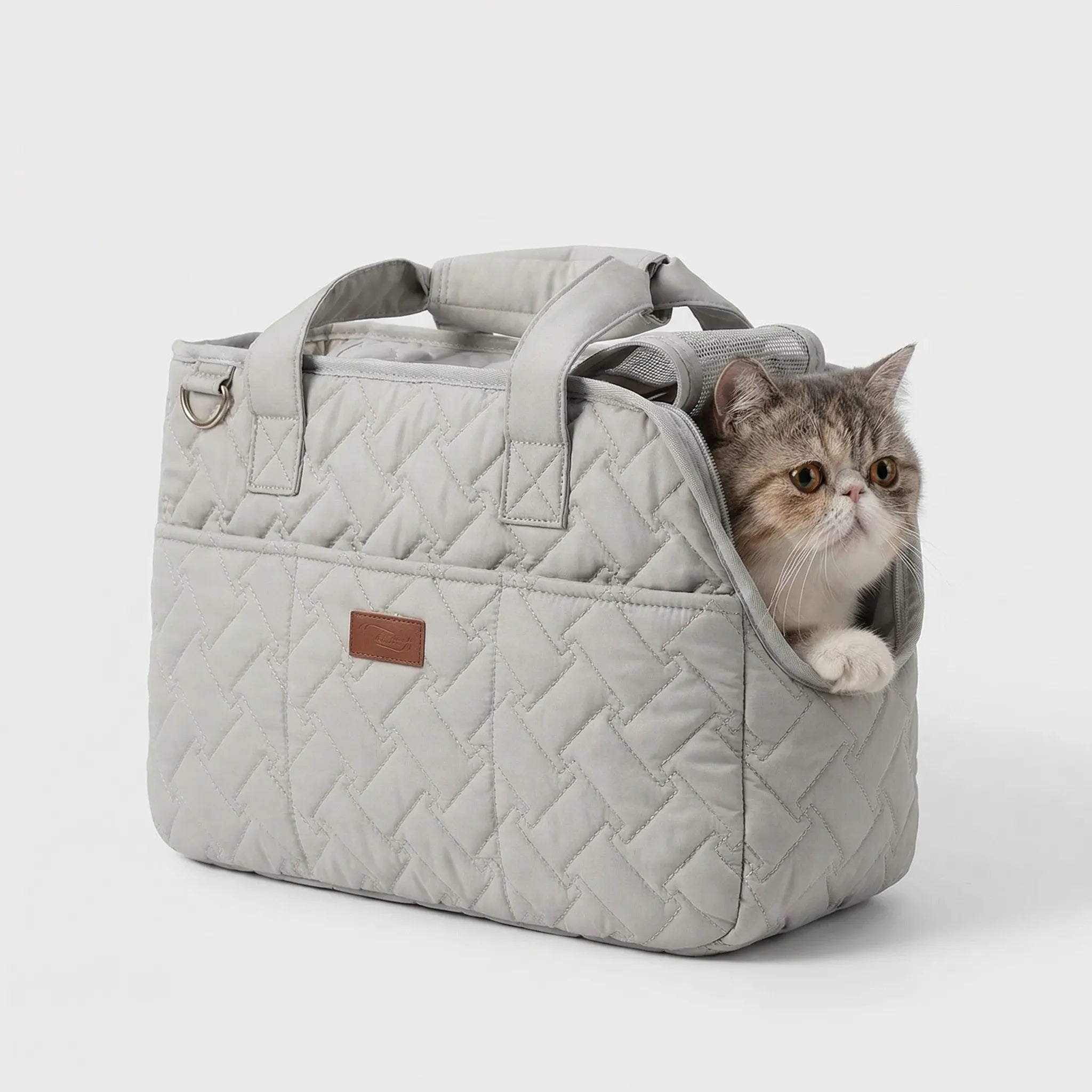 Gesteppte Katzentransporttasche mit atmungsaktivem Mesh und Schultergurt
