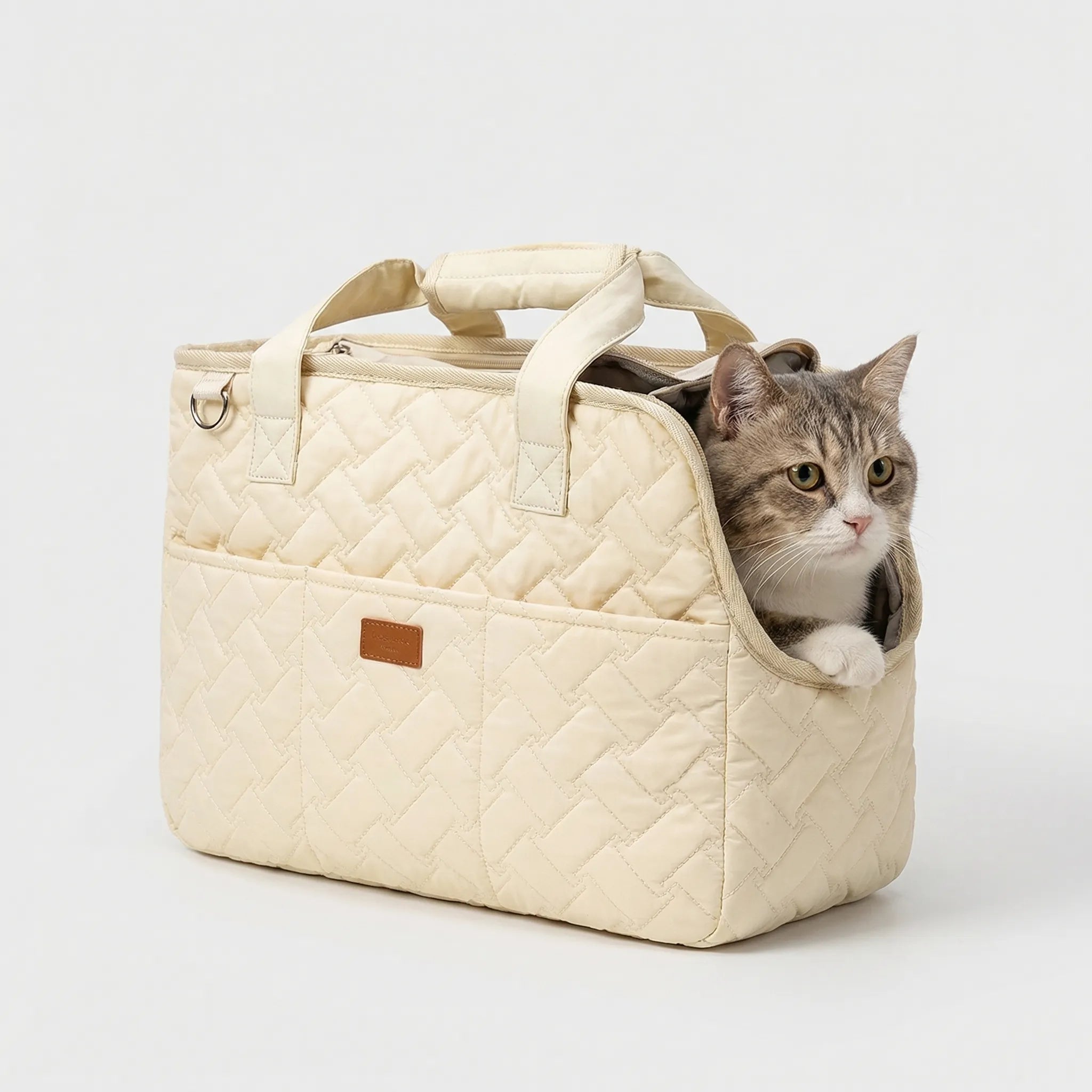 Gesteppte Katzentransporttasche mit atmungsaktivem Mesh und Schultergurt