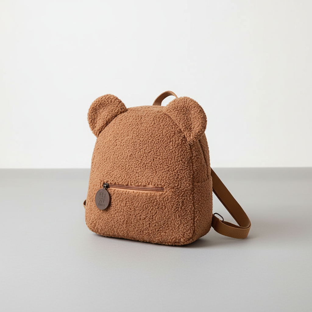 Flauschiger Bären-Rucksack mit Flanell-Außenseite und gepolsterten Trägern