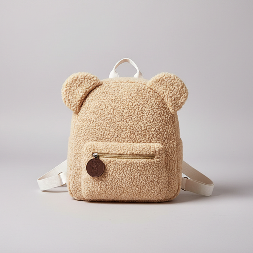 Flauschiger Bären-Rucksack mit Flanell-Außenseite und gepolsterten Trägern