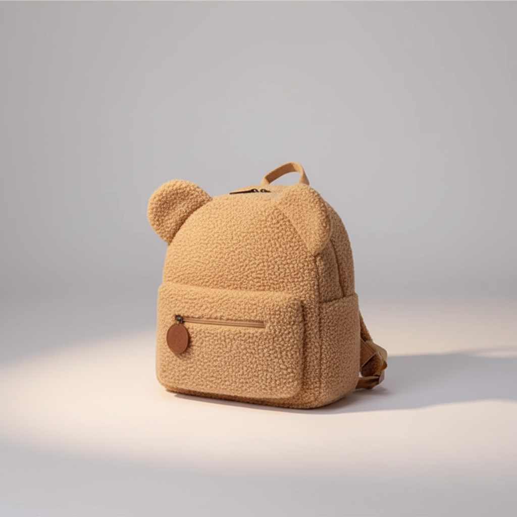 Flauschiger Bären-Rucksack mit Flanell-Außenseite und gepolsterten Trägern