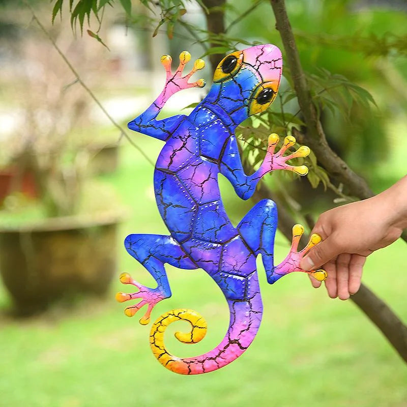 Bunte Gecko-Wandskulptur mit Crackle-Effekt-Lackierung für Garten und Innenbereich