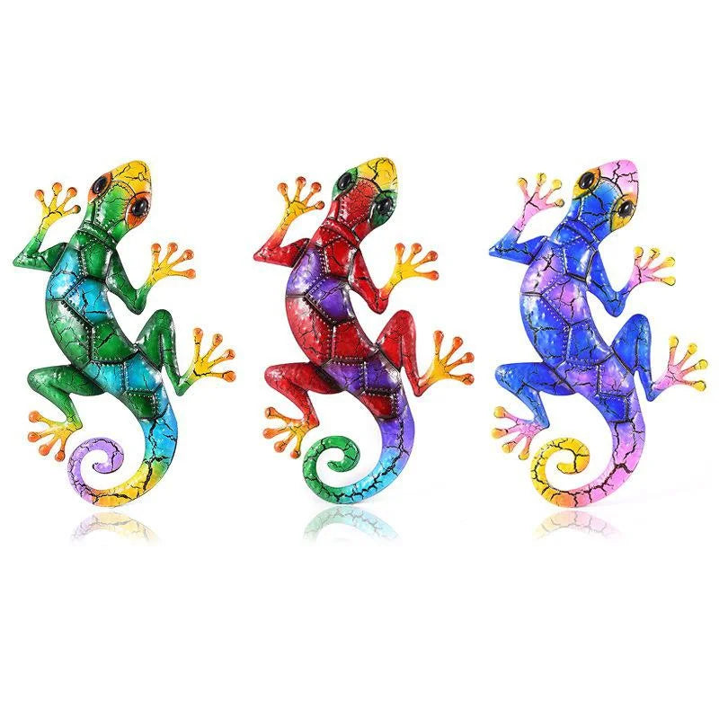 Bunte Gecko-Wandskulptur mit Crackle-Effekt-Lackierung für Garten und Innenbereich