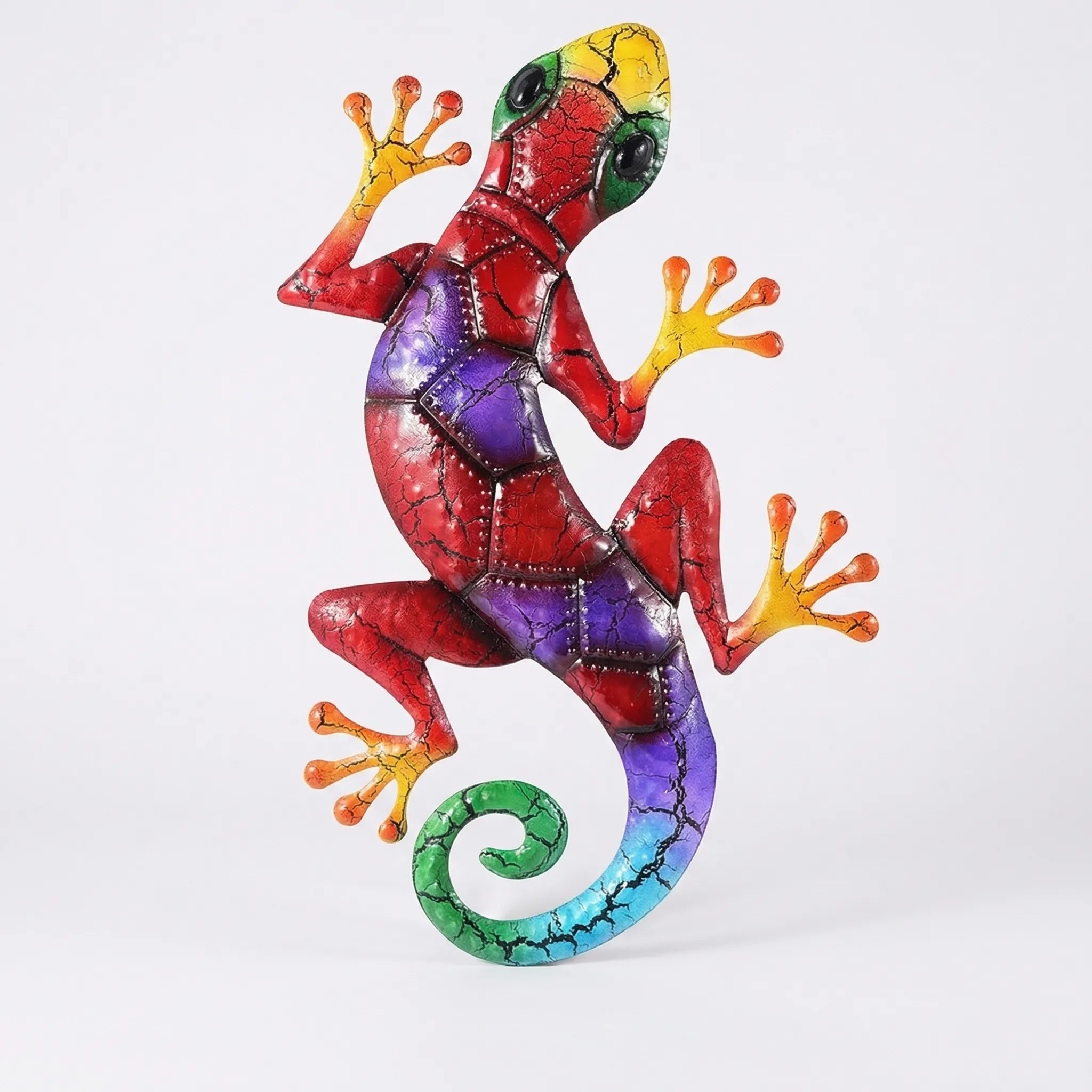 Bunte Gecko-Wandskulptur mit Crackle-Effekt-Lackierung für Garten und Innenbereich
