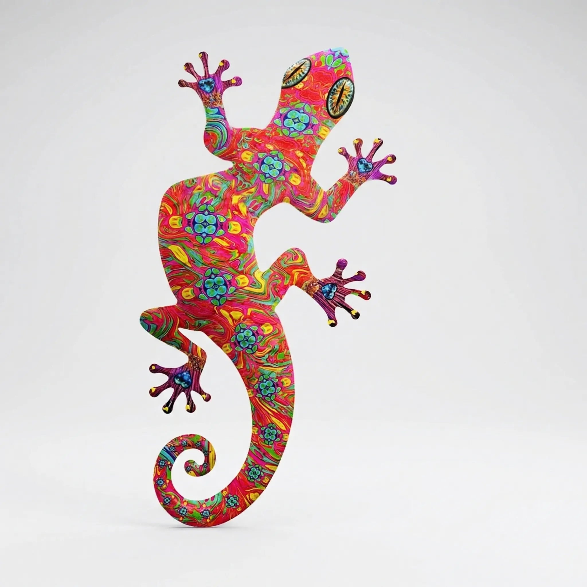 Gecko-Wandskulpturen mit lebendiger Bemalung und Wirbelmuster