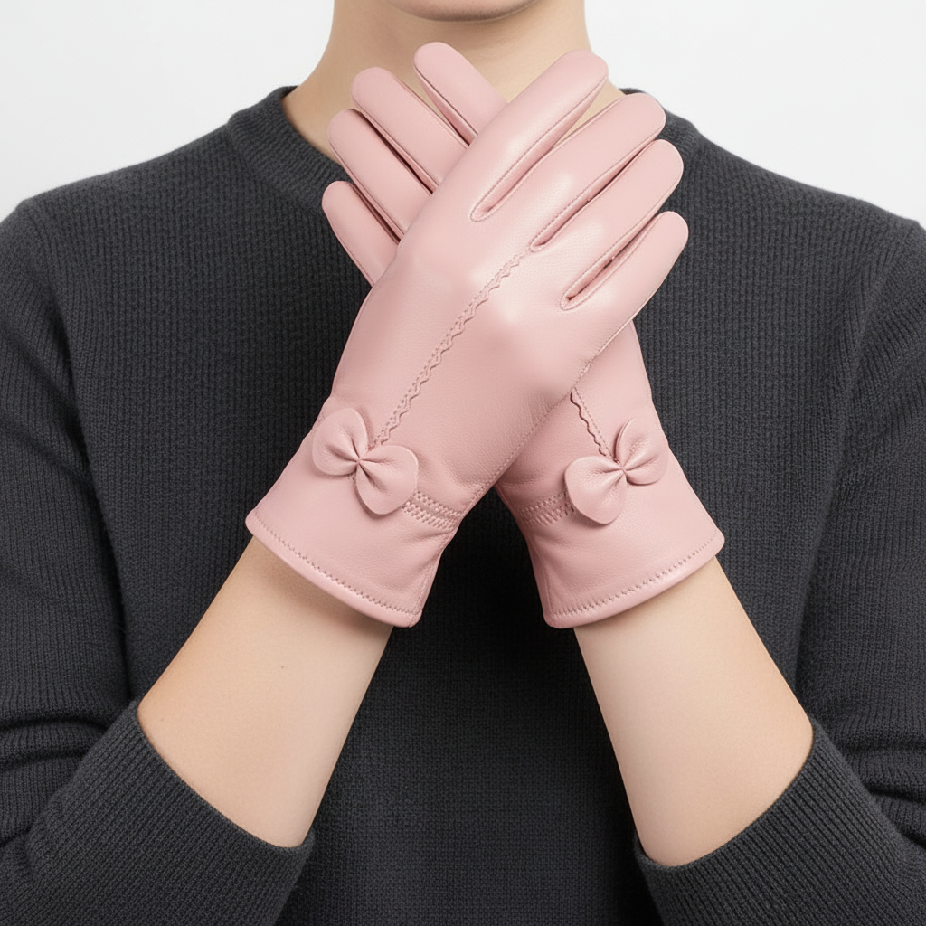 Winterhandschuhe Damen Schafsleder winddicht elegant mit Schleife