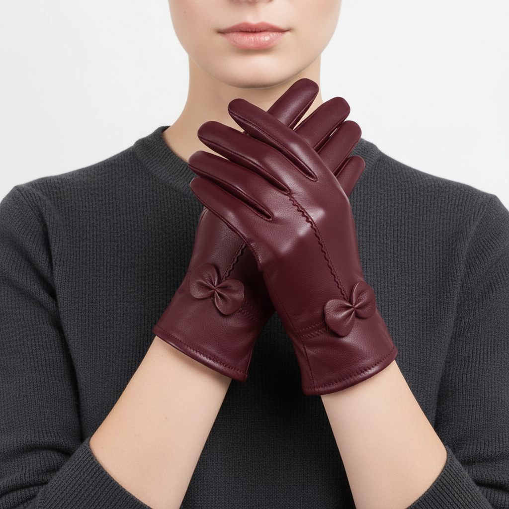Winterhandschuhe Damen Schafsleder winddicht elegant mit Schleife
