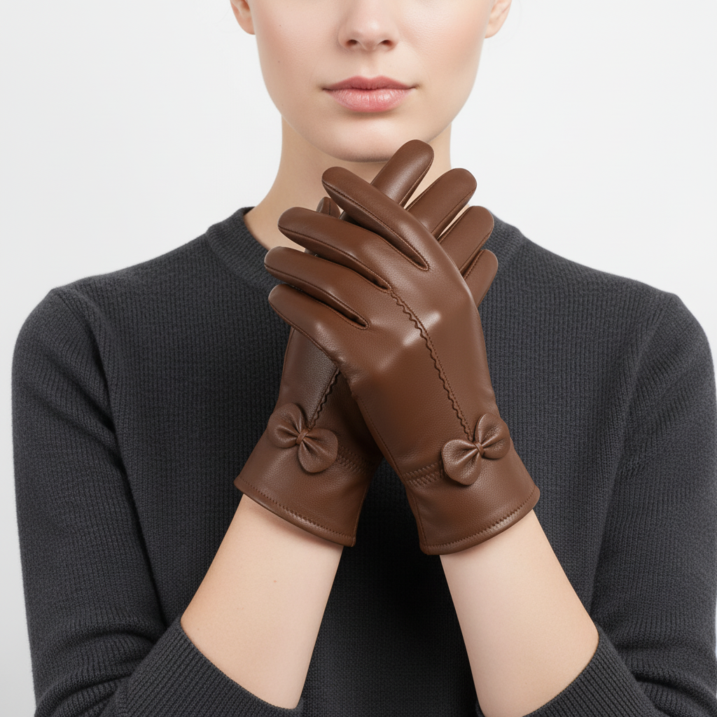 Winterhandschuhe Damen Schafsleder winddicht elegant mit Schleife