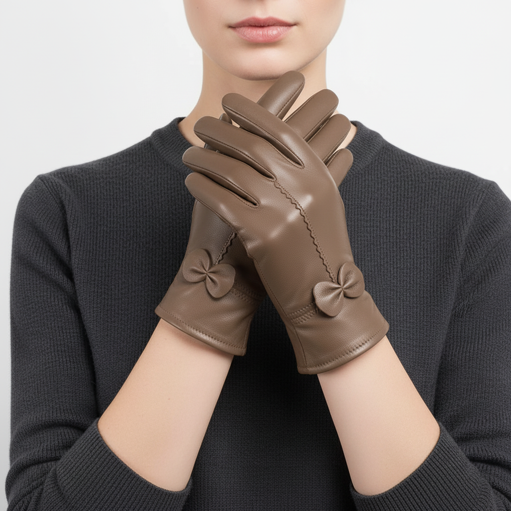 Winterhandschuhe Damen Schafsleder winddicht elegant mit Schleife