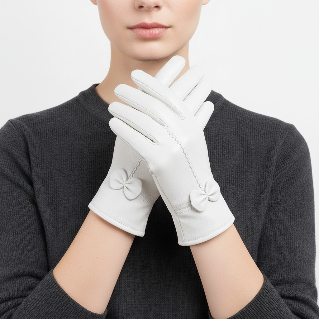 Winterhandschuhe Damen Schafsleder winddicht elegant mit Schleife
