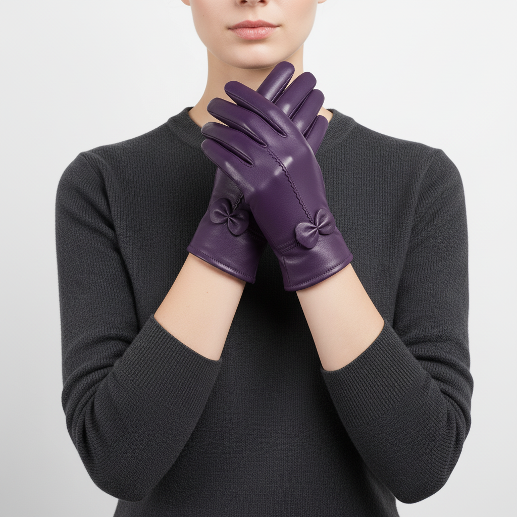 Winterhandschuhe Damen Schafsleder winddicht elegant mit Schleife
