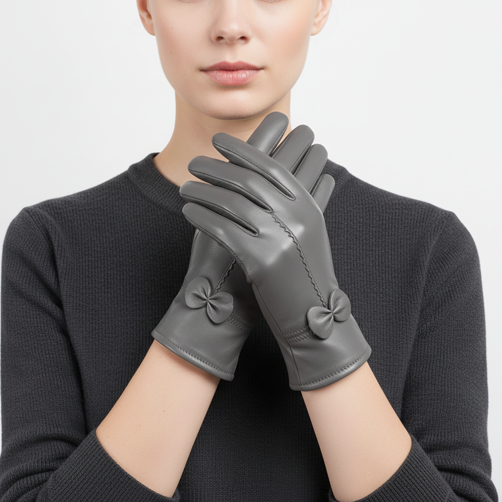 Winterhandschuhe Damen Schafsleder winddicht elegant mit Schleife