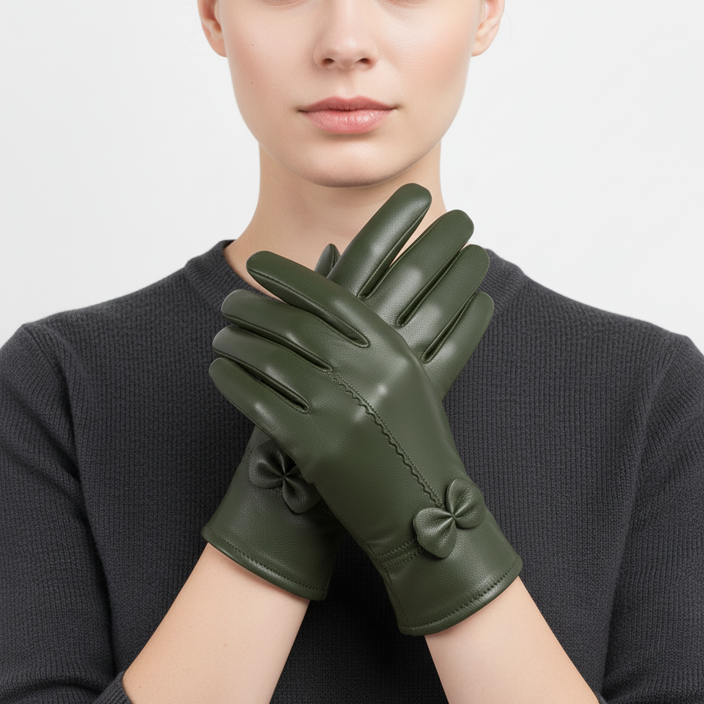 Winterhandschuhe Damen Schafsleder winddicht elegant mit Schleife