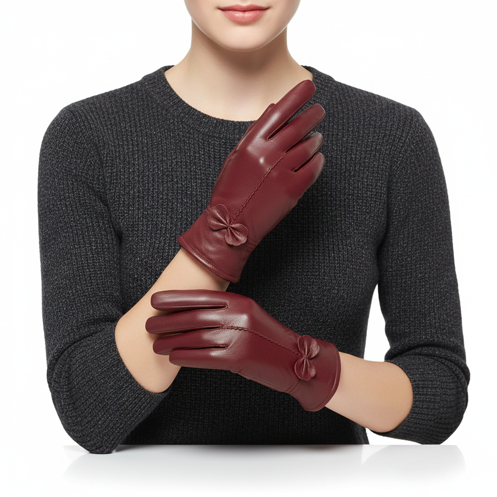 Winterhandschuhe Damen Schafsleder winddicht elegant mit Schleife