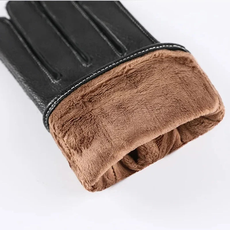 Winterhandschuhe Herren veganes Leder Samtstoff-Fütterung rutschfest