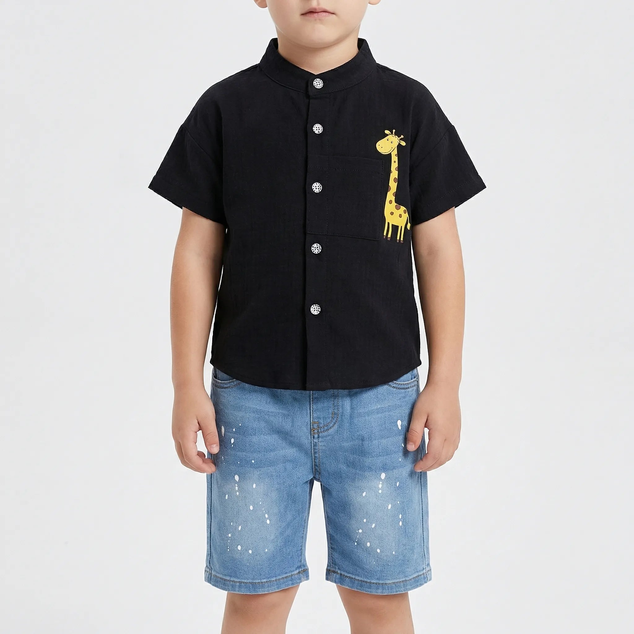 Kinder Sommer Set Jungen mit Giraffen Shirt und Denim Shorts