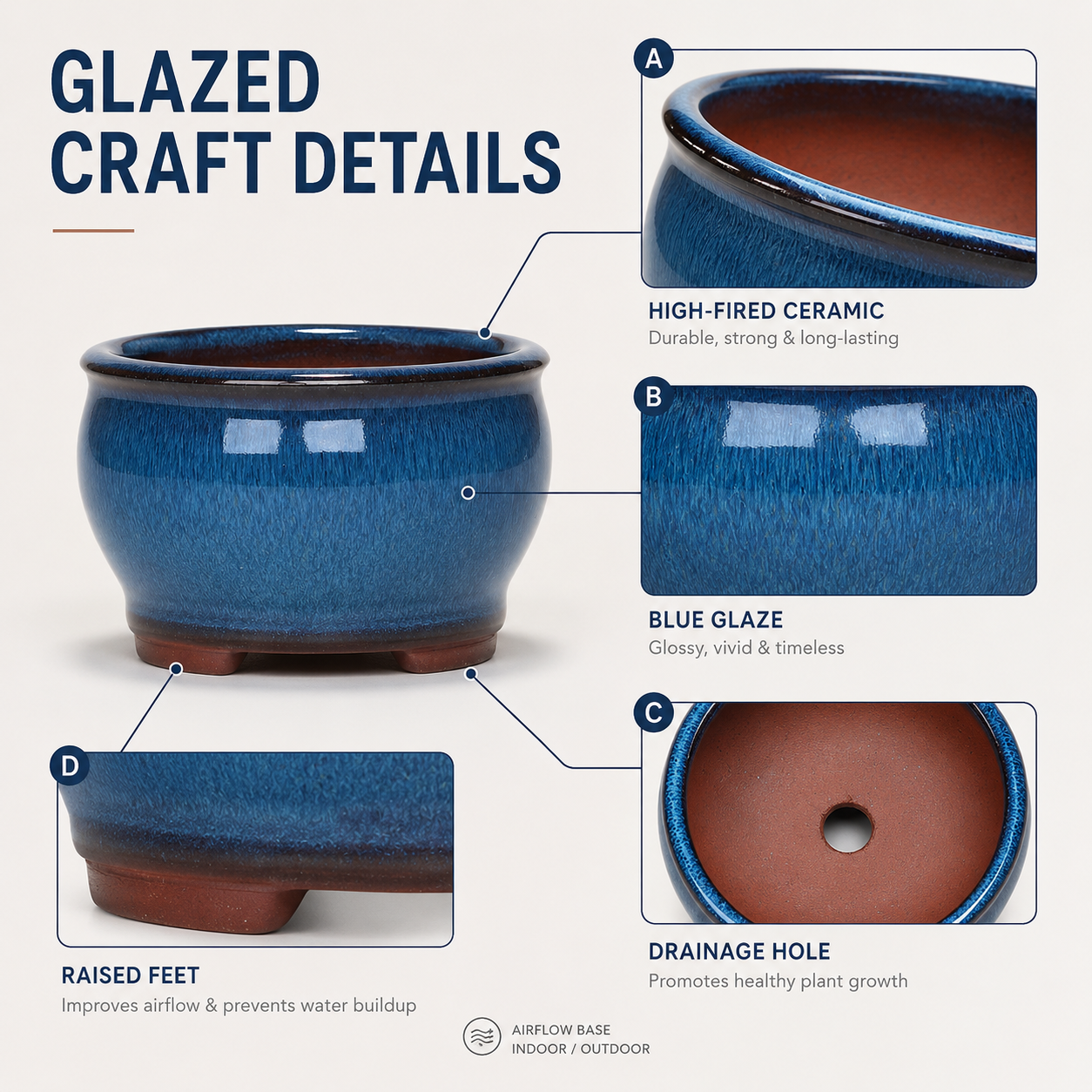 Nordspur | Glazwyn Runder glasierter Blumenkübel