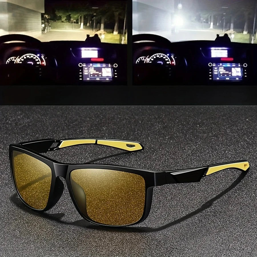 Quadratische Fahrerbrille mit gelben Anti-Blendschutz-Gläsern