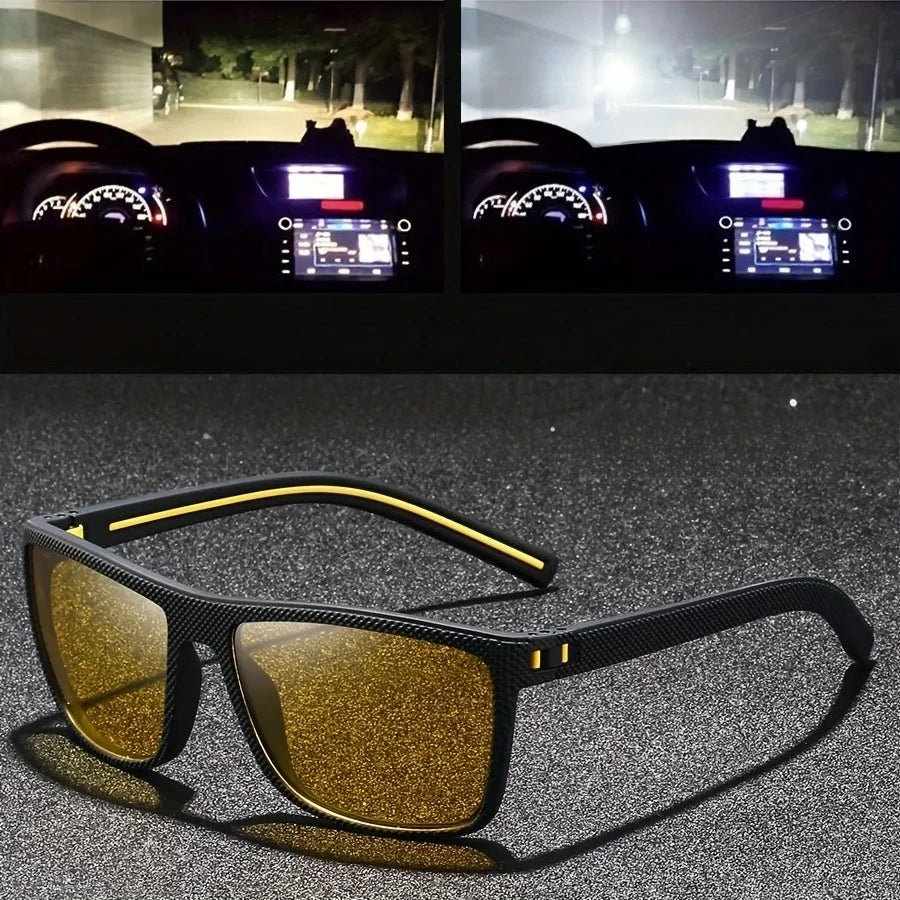 Quadratische Fahrerbrille mit gelben Anti-Blendschutz-Gläsern