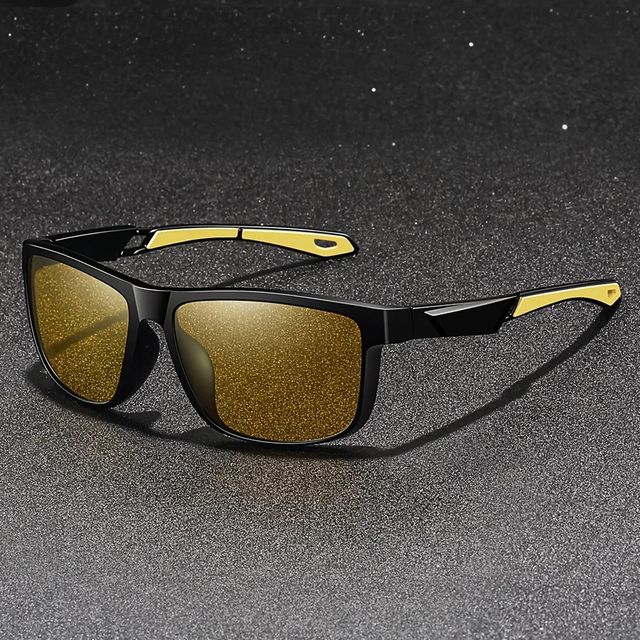 Quadratische Fahrerbrille mit gelben Anti-Blendschutz-Gläsern