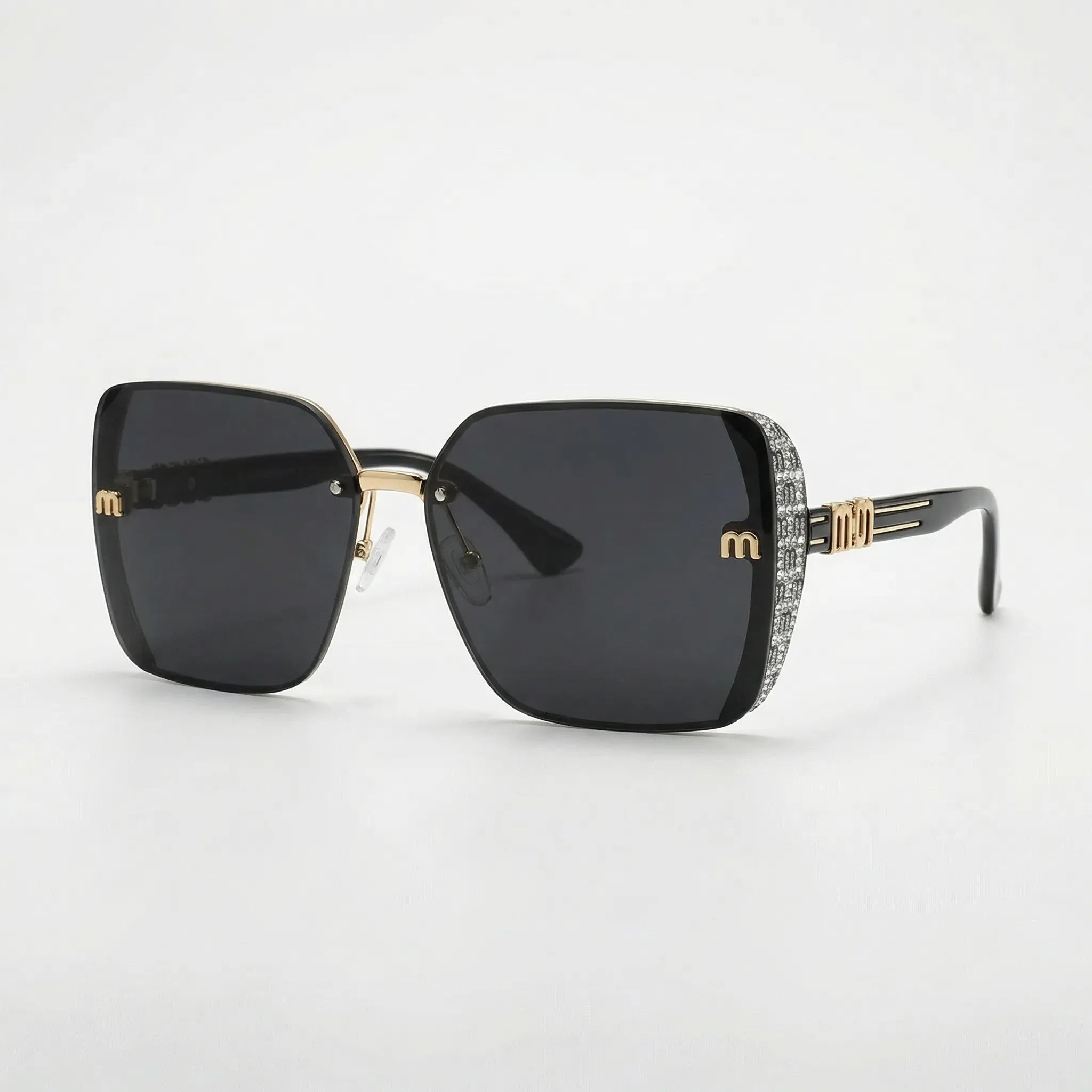 Randlose Sonnenbrille mit Farbverlauf und glitzerbesetzter Brücke
