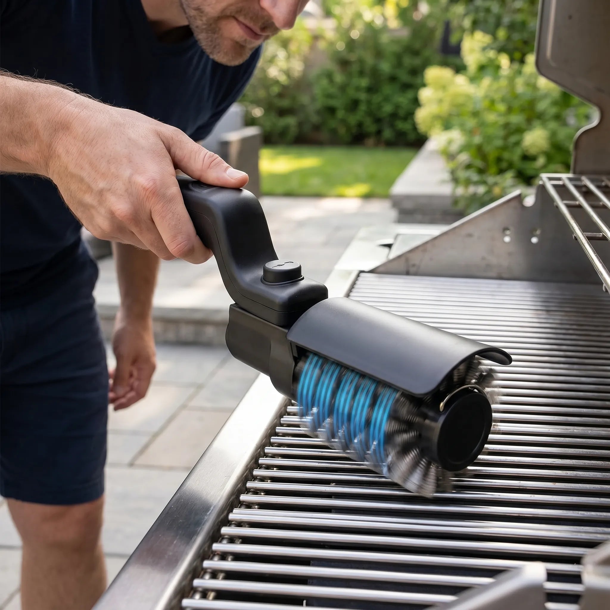 Kabellose Elektro-Grillbürste mit rotierendem Kopf für Grillroste