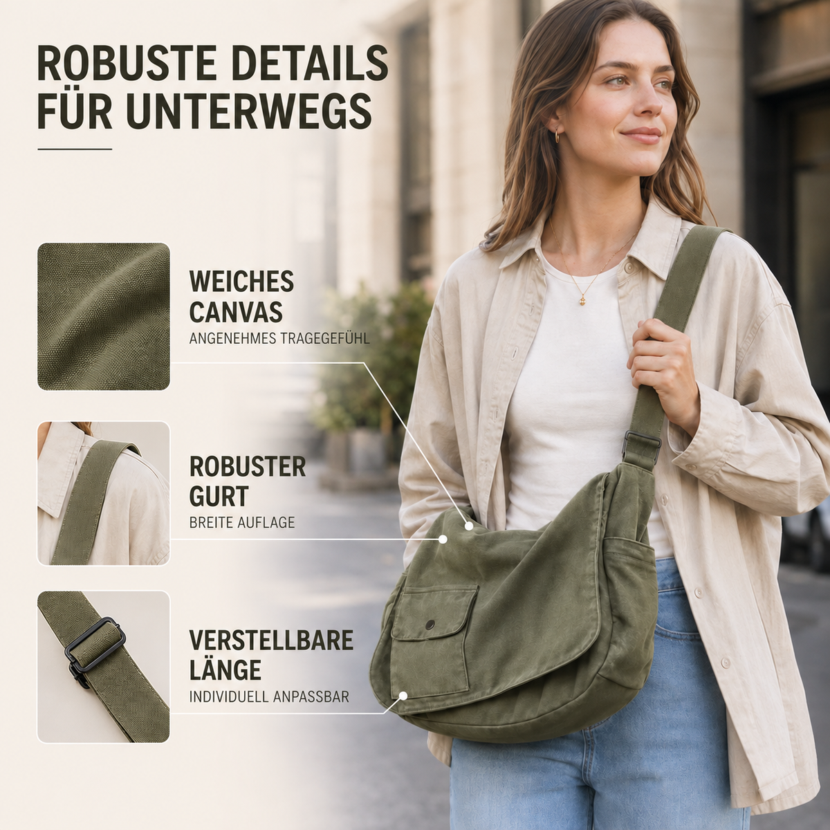 Nordspur | Große Canvas Messenger Tasche