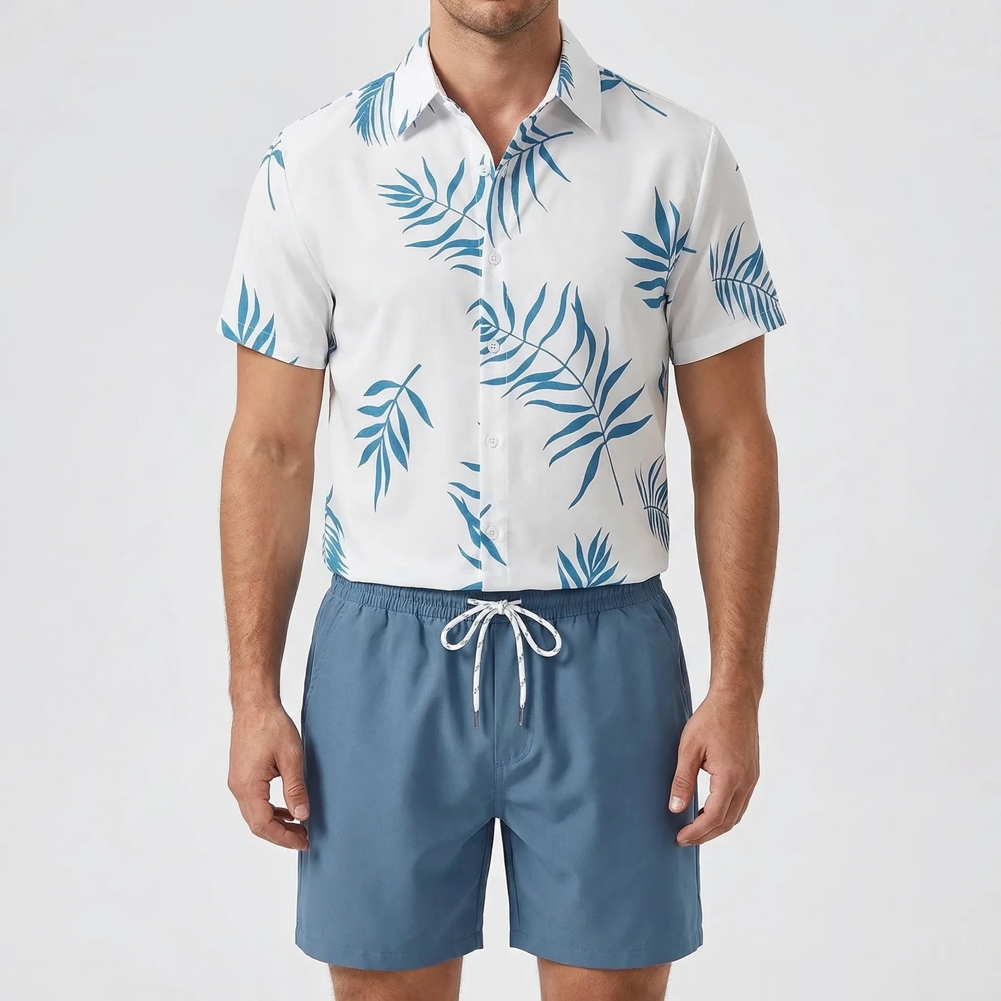 Herren Sommer Set Kurzarmhemd und Shorts Schwarz-Weiß-Druck locker atmungsaktiv