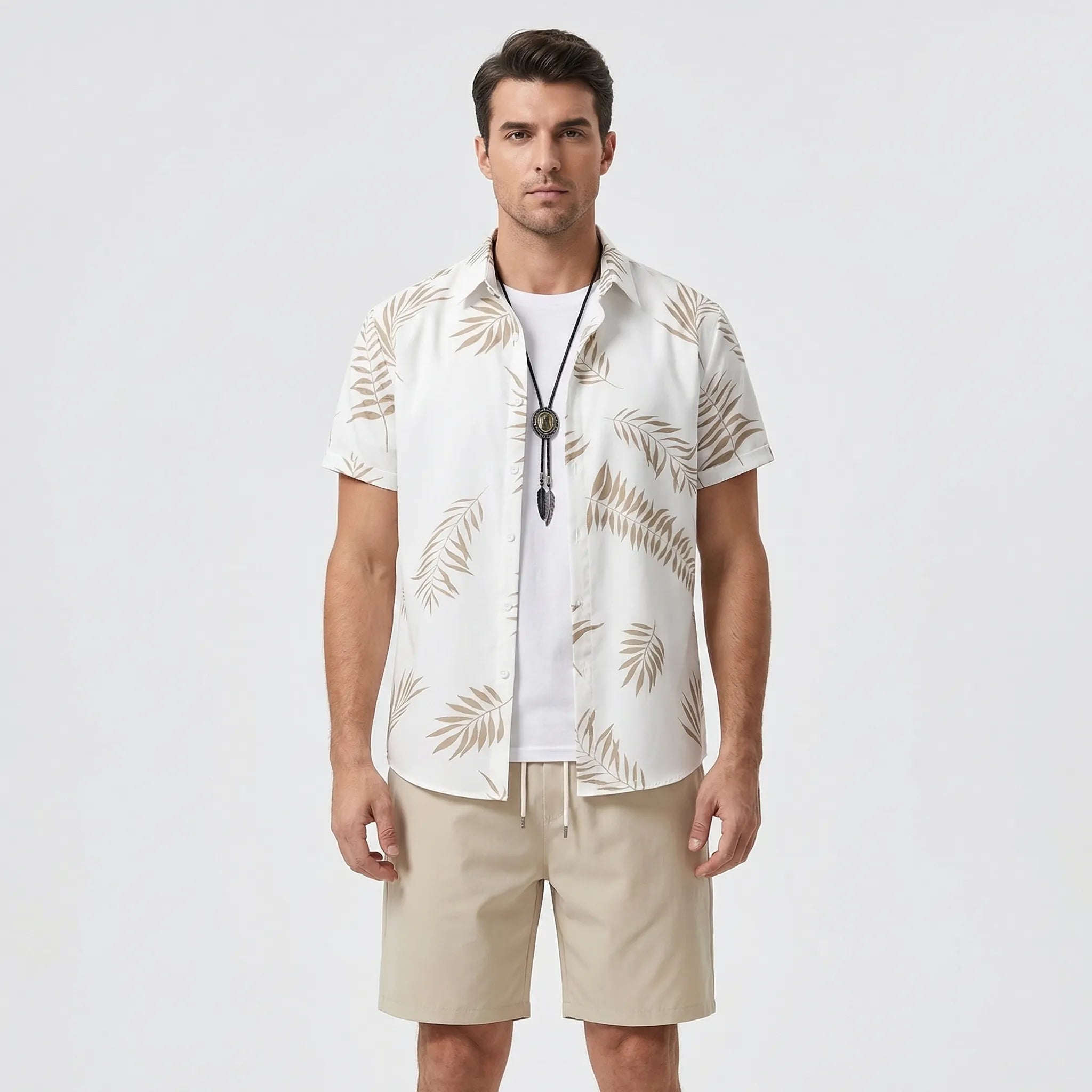 Herren Sommer Set Kurzarmhemd und Shorts Schwarz-Weiß-Druck locker atmungsaktiv