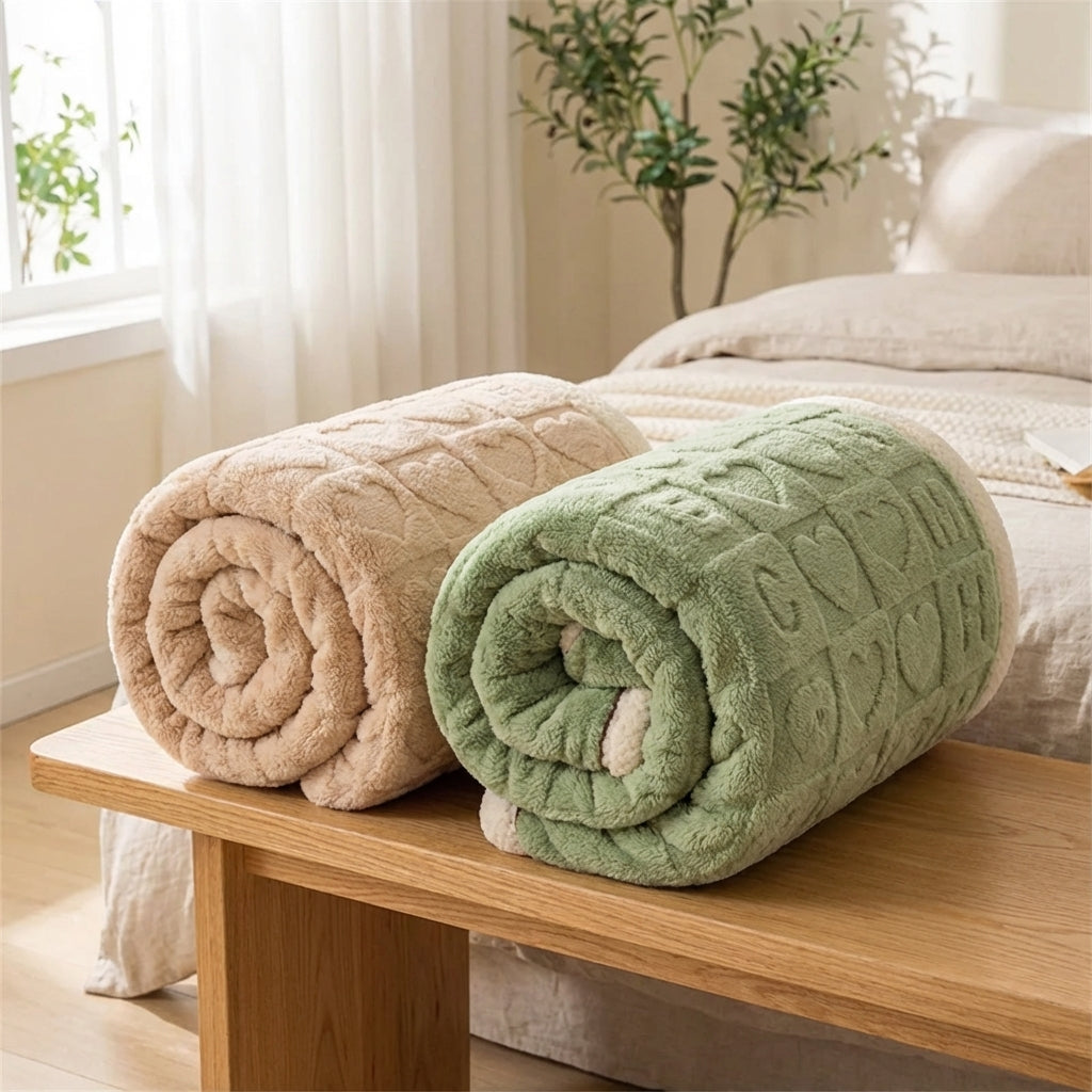 Plüsch-Wurfdecke mit erhabenem Herzmuster und wendbar