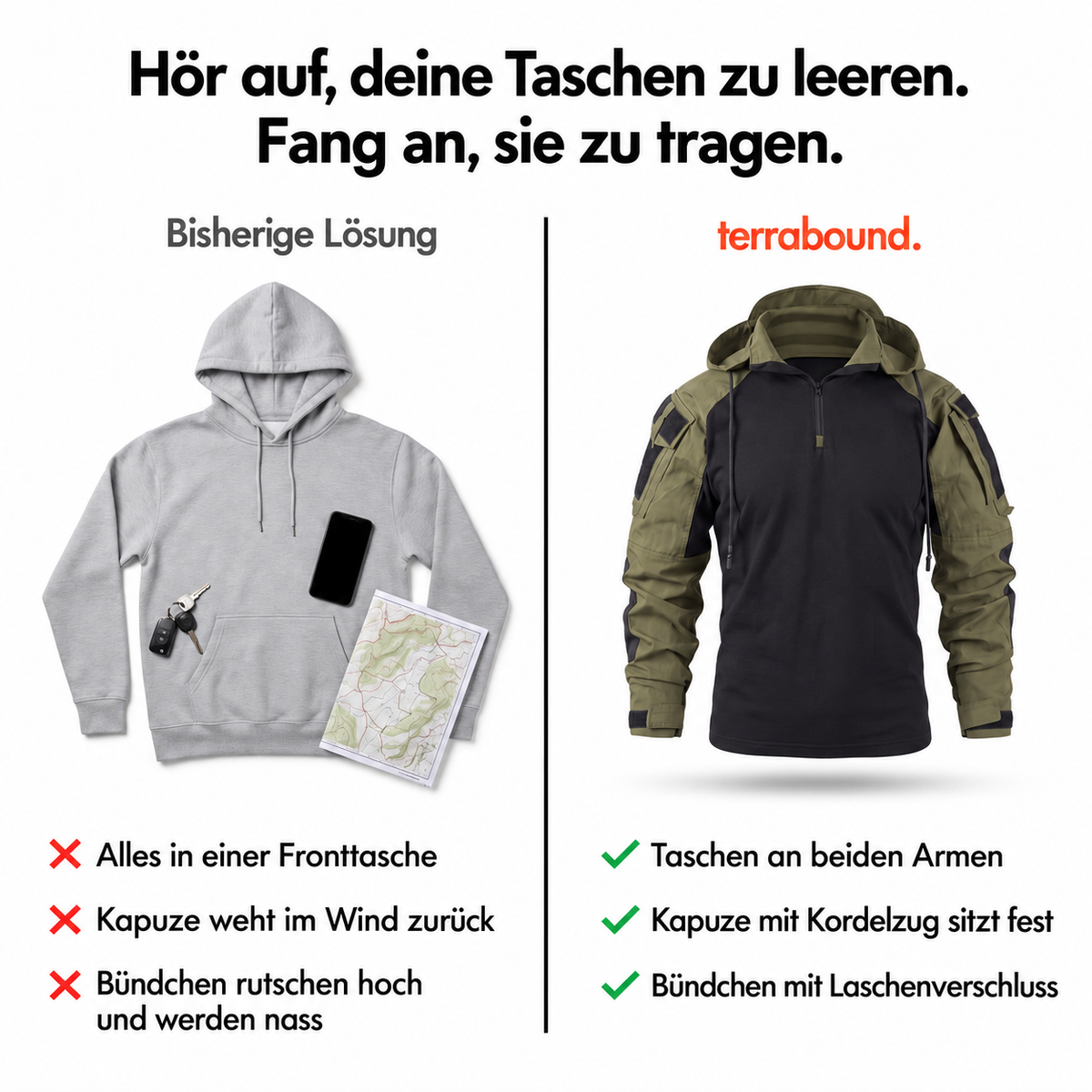 Nordspur | Herren-Hoodie - Taktisches Quarter-Zip-Kampfshirt - Angelhoodie