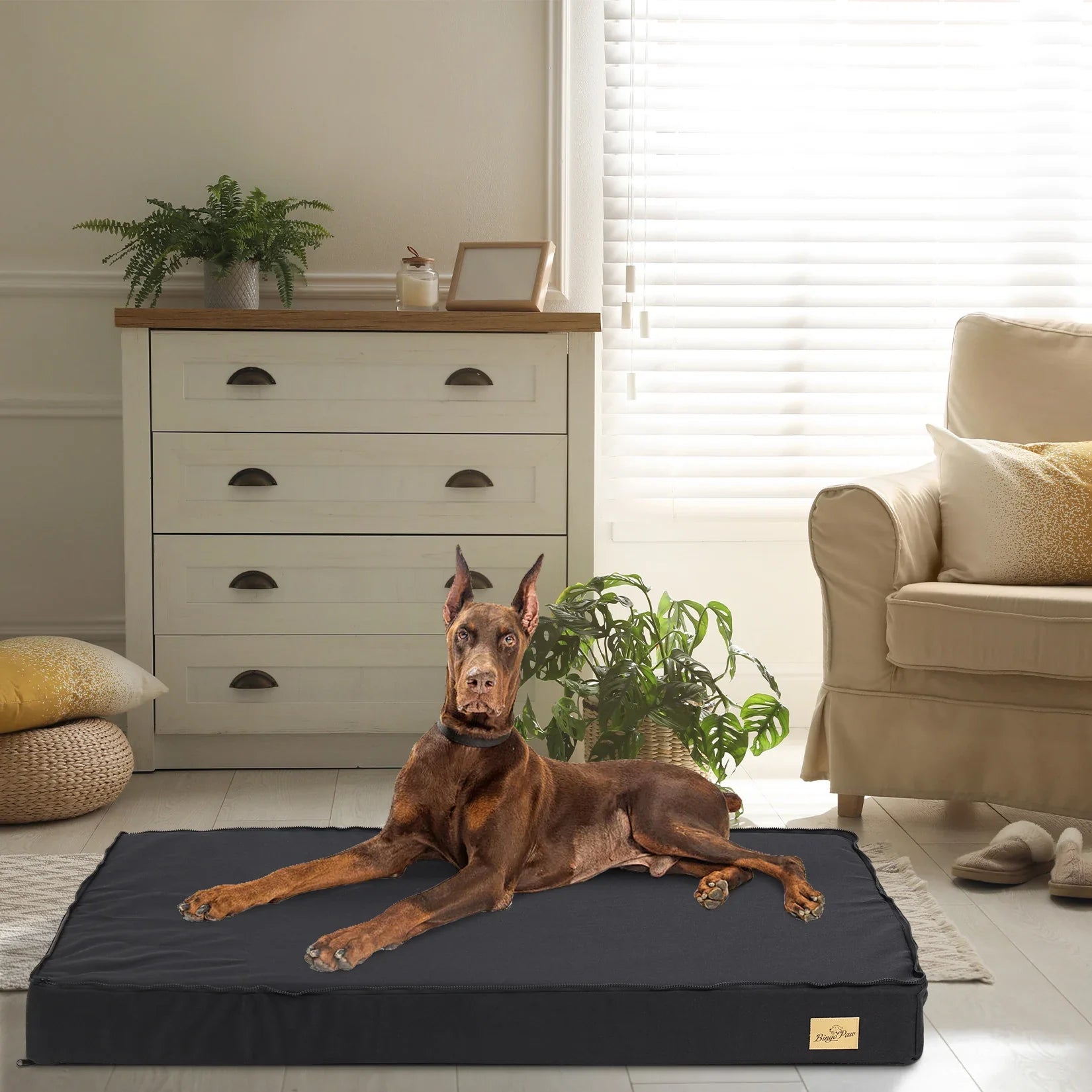 Orthopädisches Hundebett groß für Hunde mit wasserdichtem Futter und rutschfester Unterseite