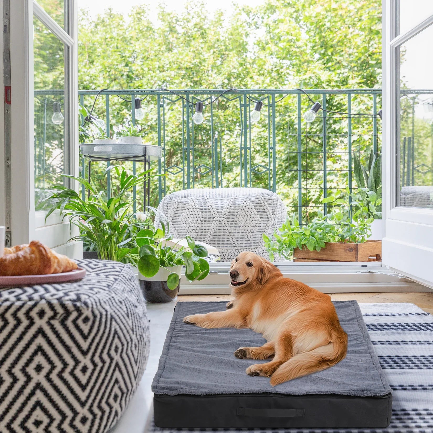 Orthopädisches Hundebett groß für Hunde mit wasserdichtem Futter und rutschfester Unterseite