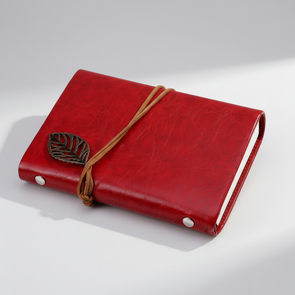 Retro Notizbuch mit geprägter Blattoberfläche und Wickelverschluss