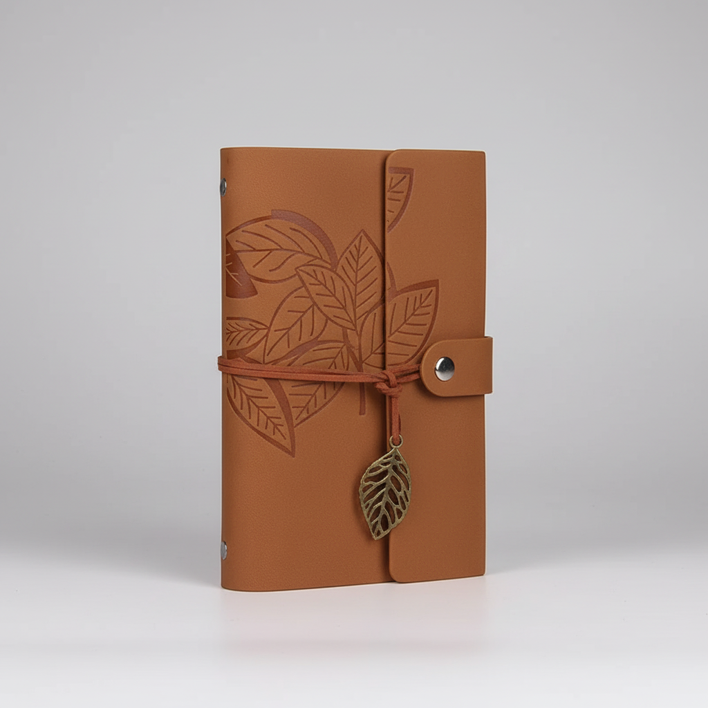Retro Notizbuch mit geprägter Blattoberfläche und Wickelverschluss
