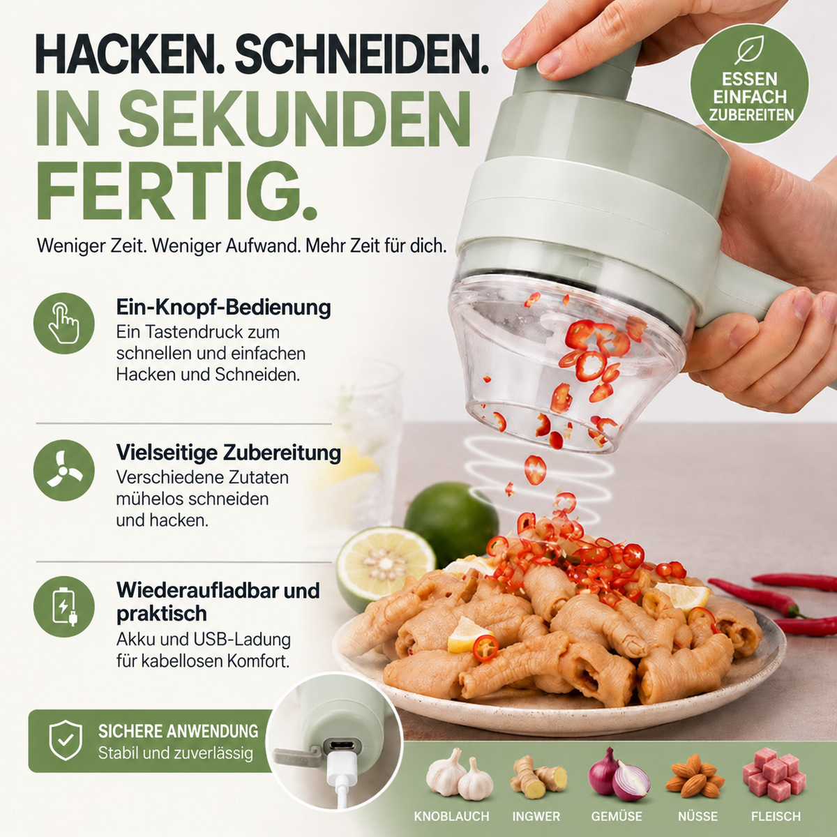 Nordspur | Kabelloser Handlicher Lebensmittelzerkleinerer