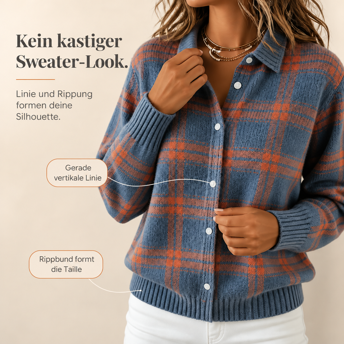Nordspur | Karierte Strickjacke mit Hemskragen