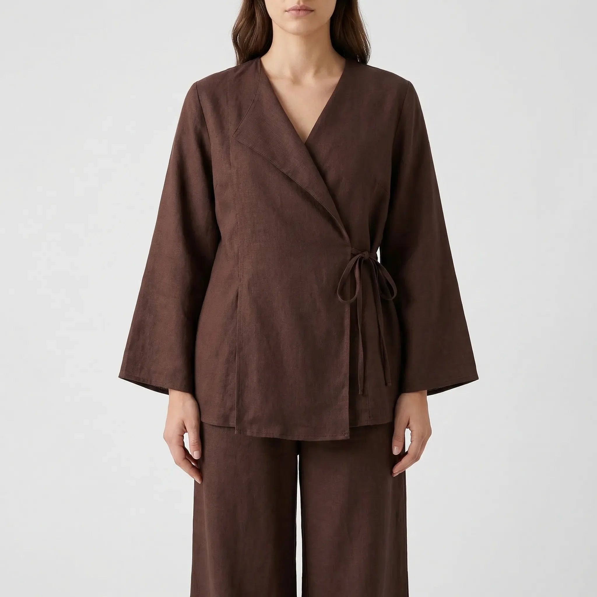 Kimono Zweiteiler Set für Damen mit weitem Bein und Schnüroberteil