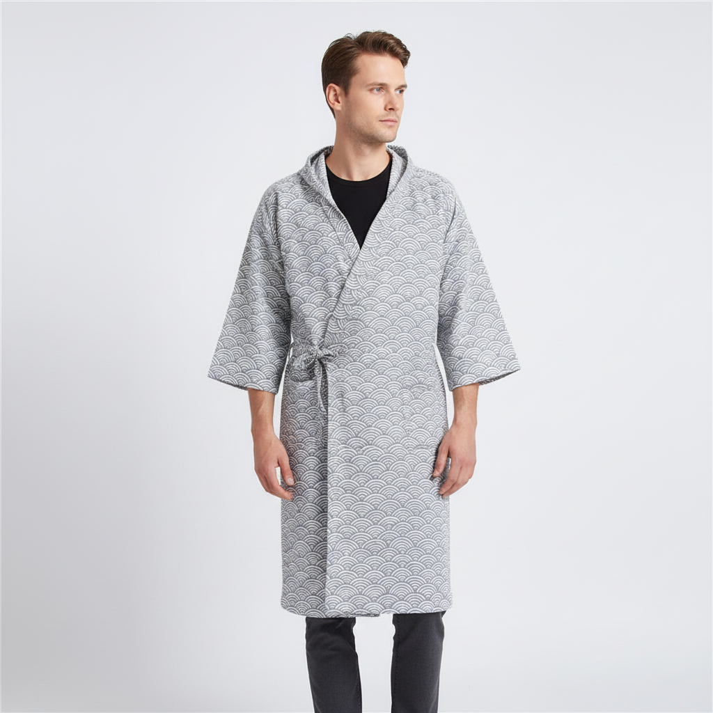 Lockerer Kimono-Bademantel mit V-Ausschnitt und geometrischem Muster