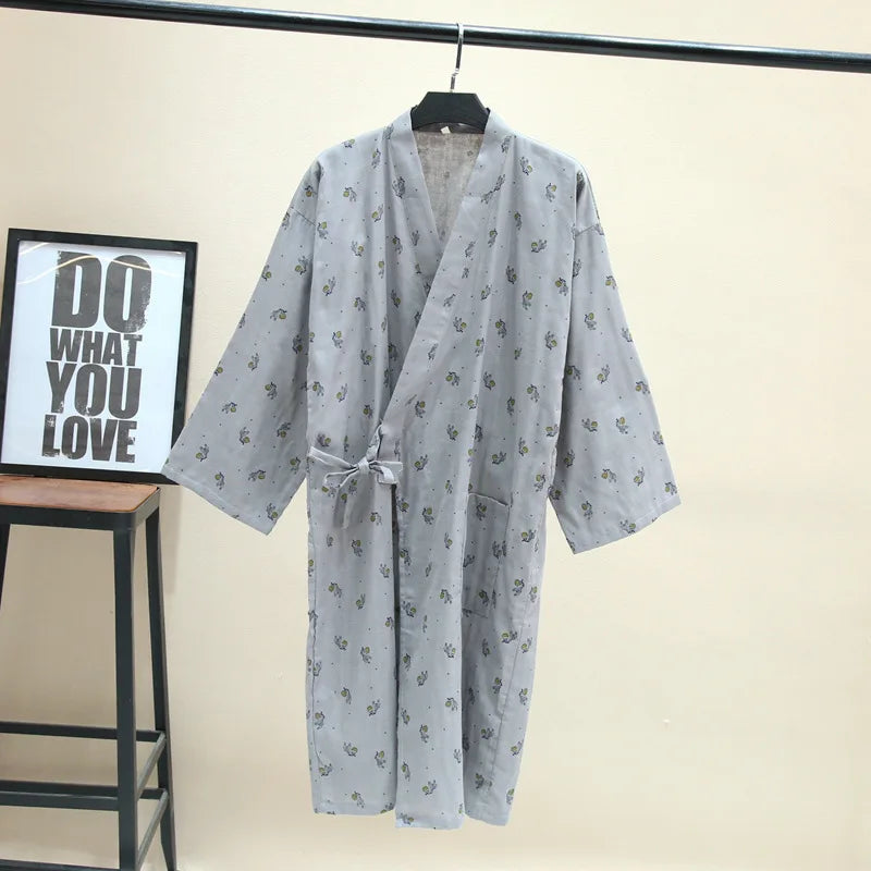 Lockerer Kimono-Bademantel mit V-Ausschnitt und geometrischem Muster