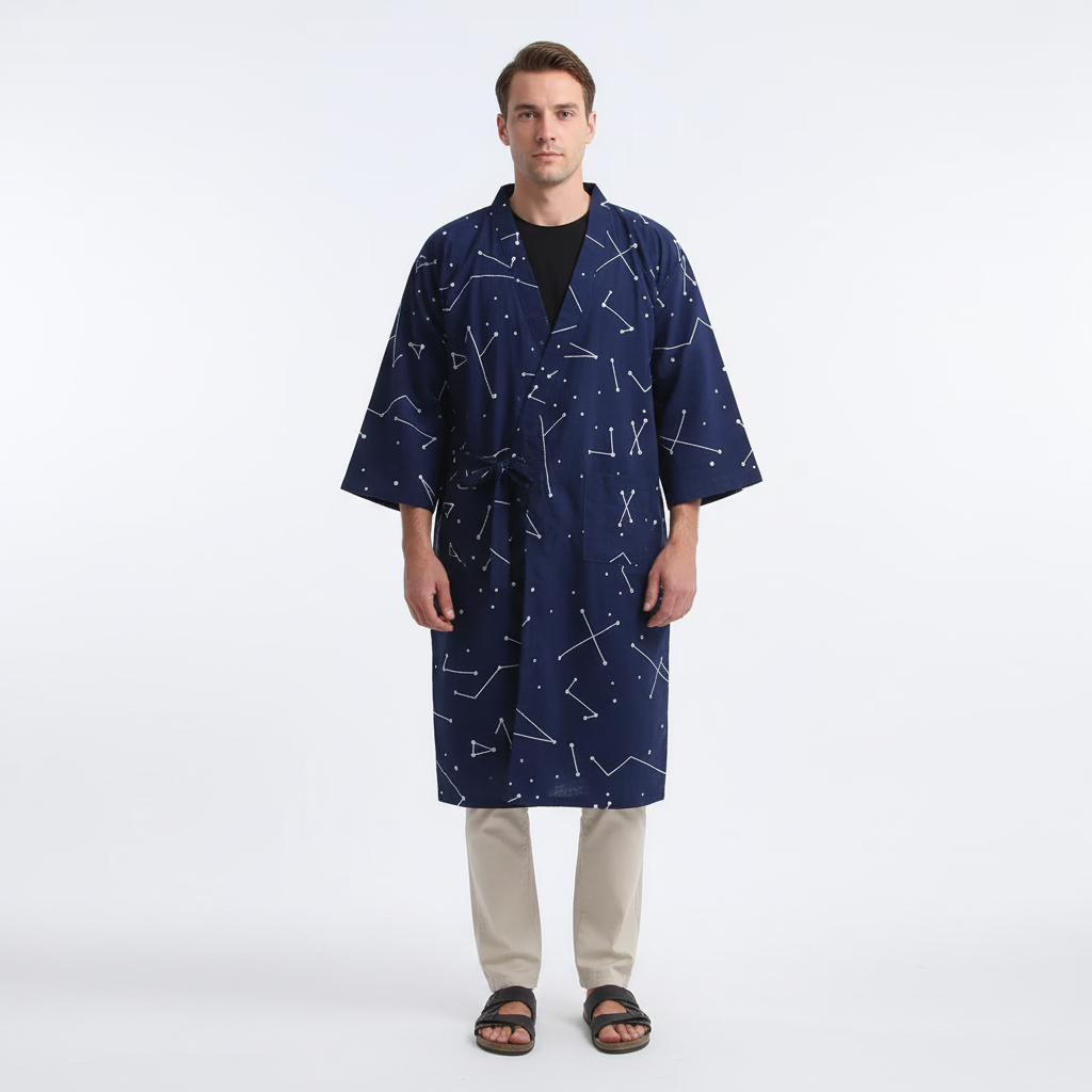 Lockerer Kimono-Bademantel mit V-Ausschnitt und geometrischem Muster