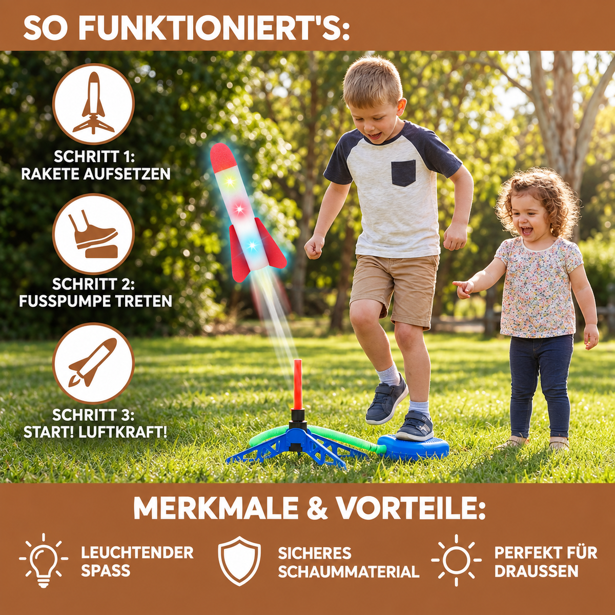 Nordspur | Kinder-Raketenwerfer mit Fußpumpe – Luftbetriebenes Outdoor-Spielzeug
