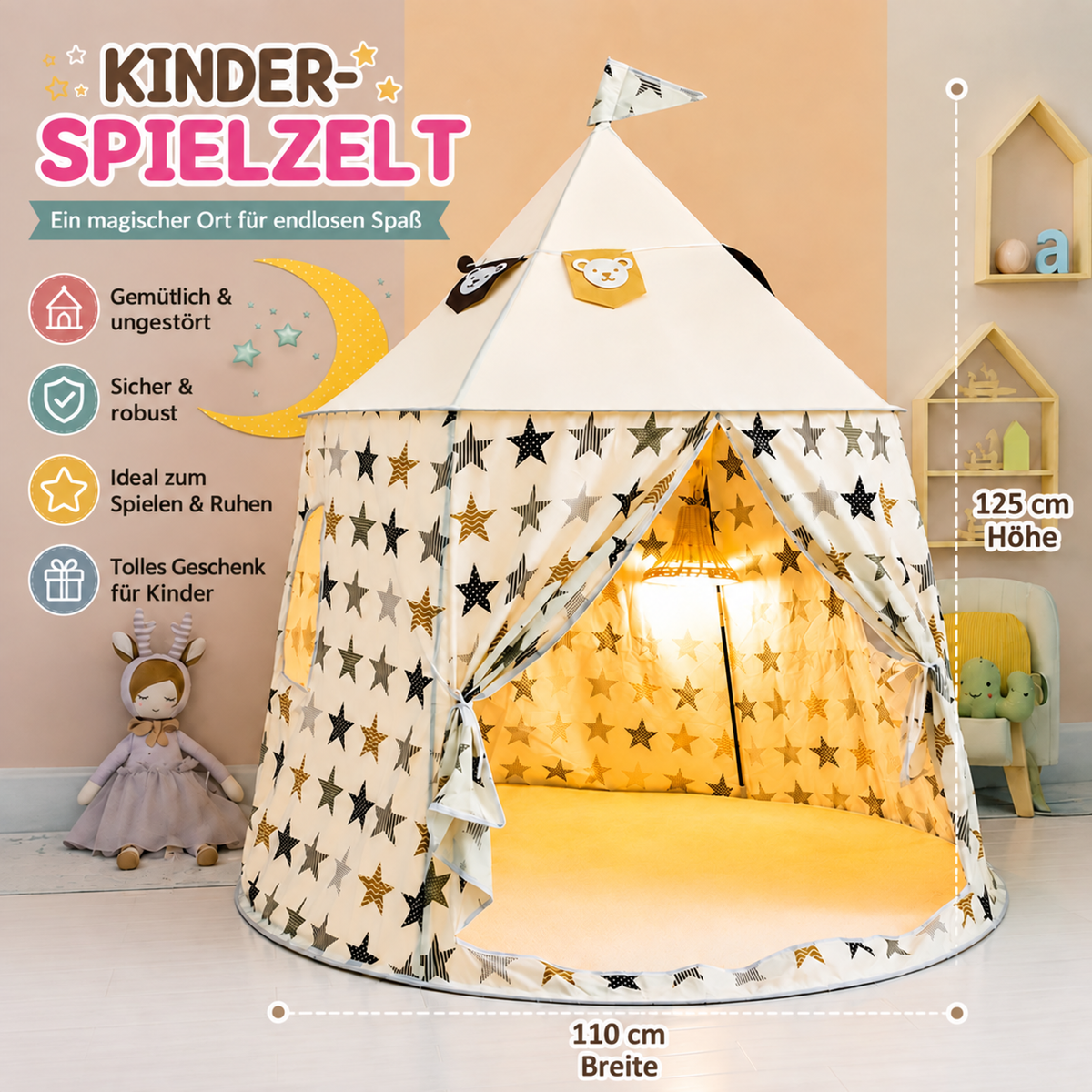 Nordspur | Kinder-Spielzelt mit Sternenmuster für drinnen