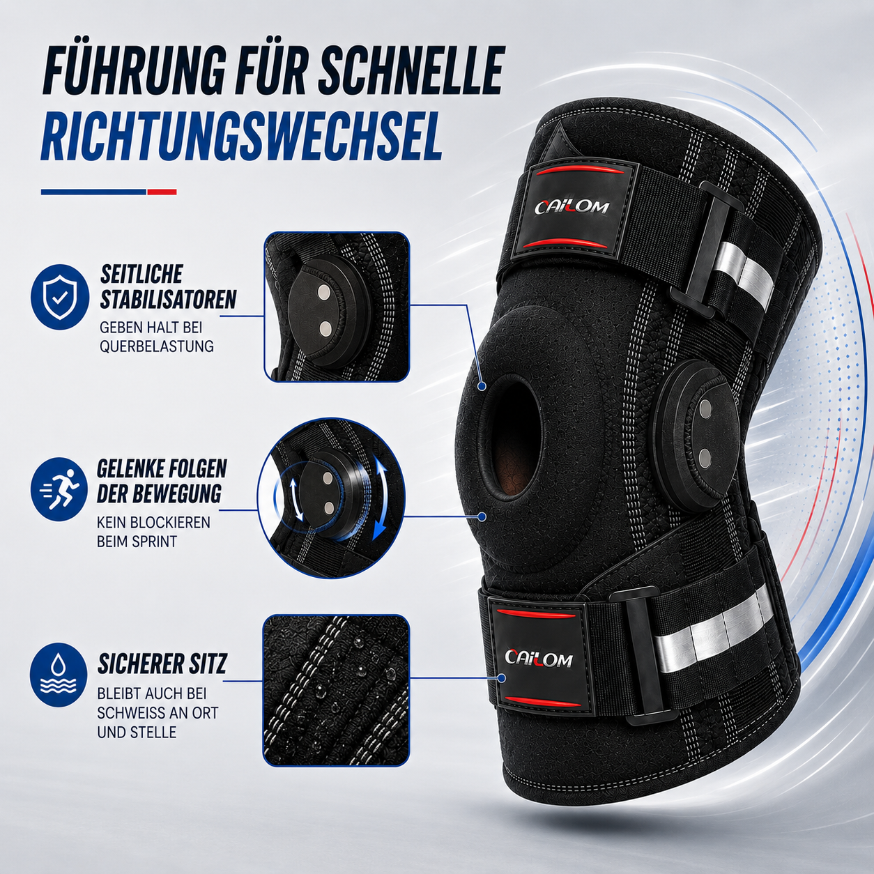Nordspur | Knevoxa Kniebandage mit Gelenken | Seitliche Stabilisatoren für Sport