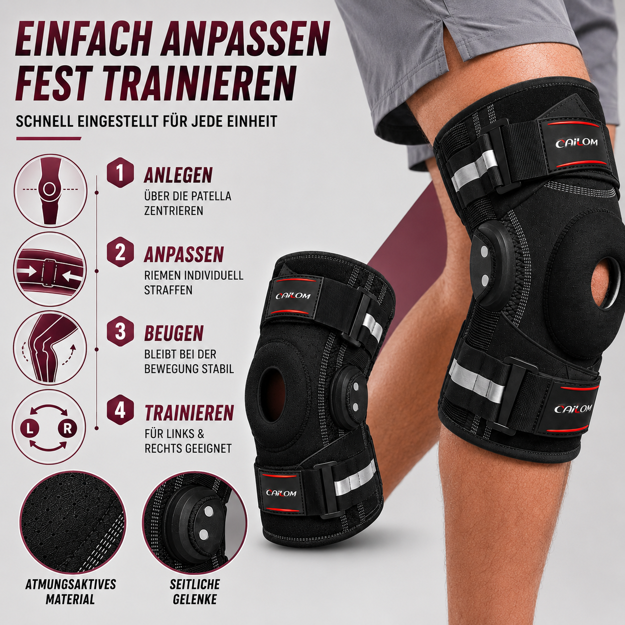 Nordspur | Knevoxa Kniebandage mit Gelenken | Seitliche Stabilisatoren fürs Training