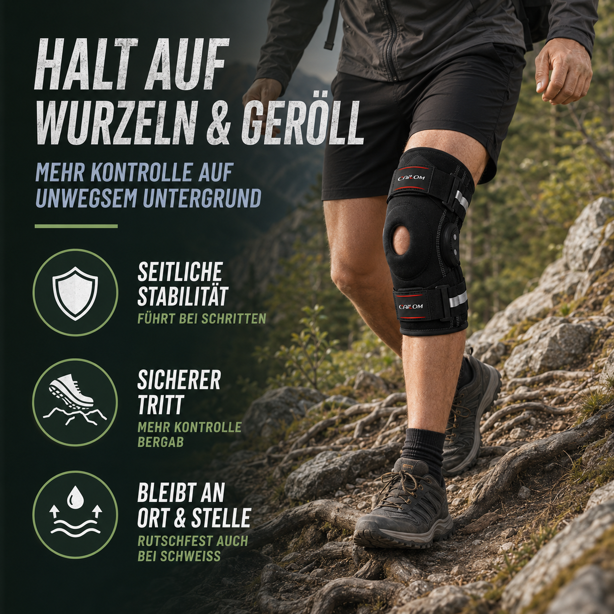 Nordspur | Knevoxa Kniebandage mit Gelenken | Seitliche Stabilisatoren fürs Wandern
