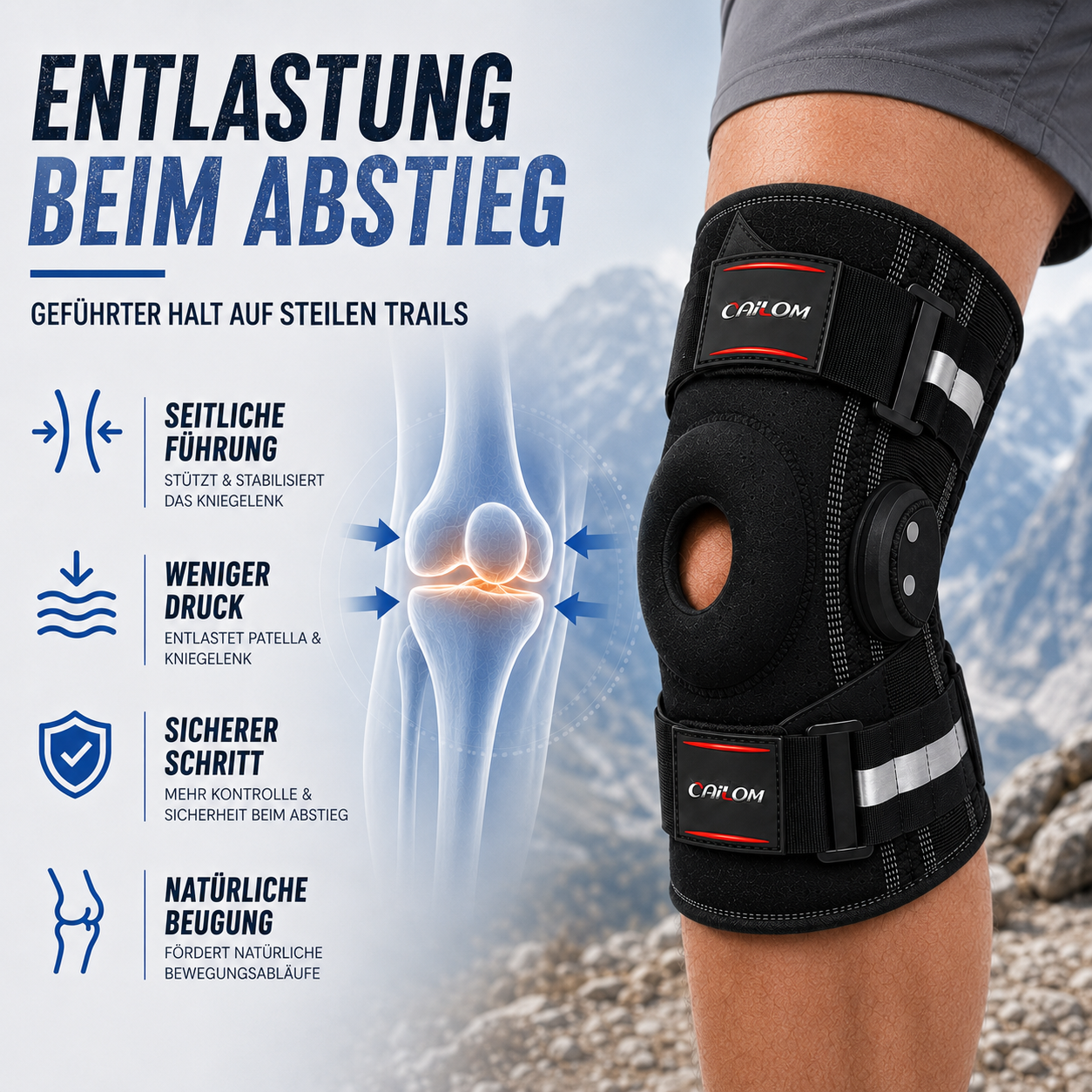 Nordspur | Knevoxa Kniebandage mit Gelenken | Seitliche Stabilisatoren fürs Wandern