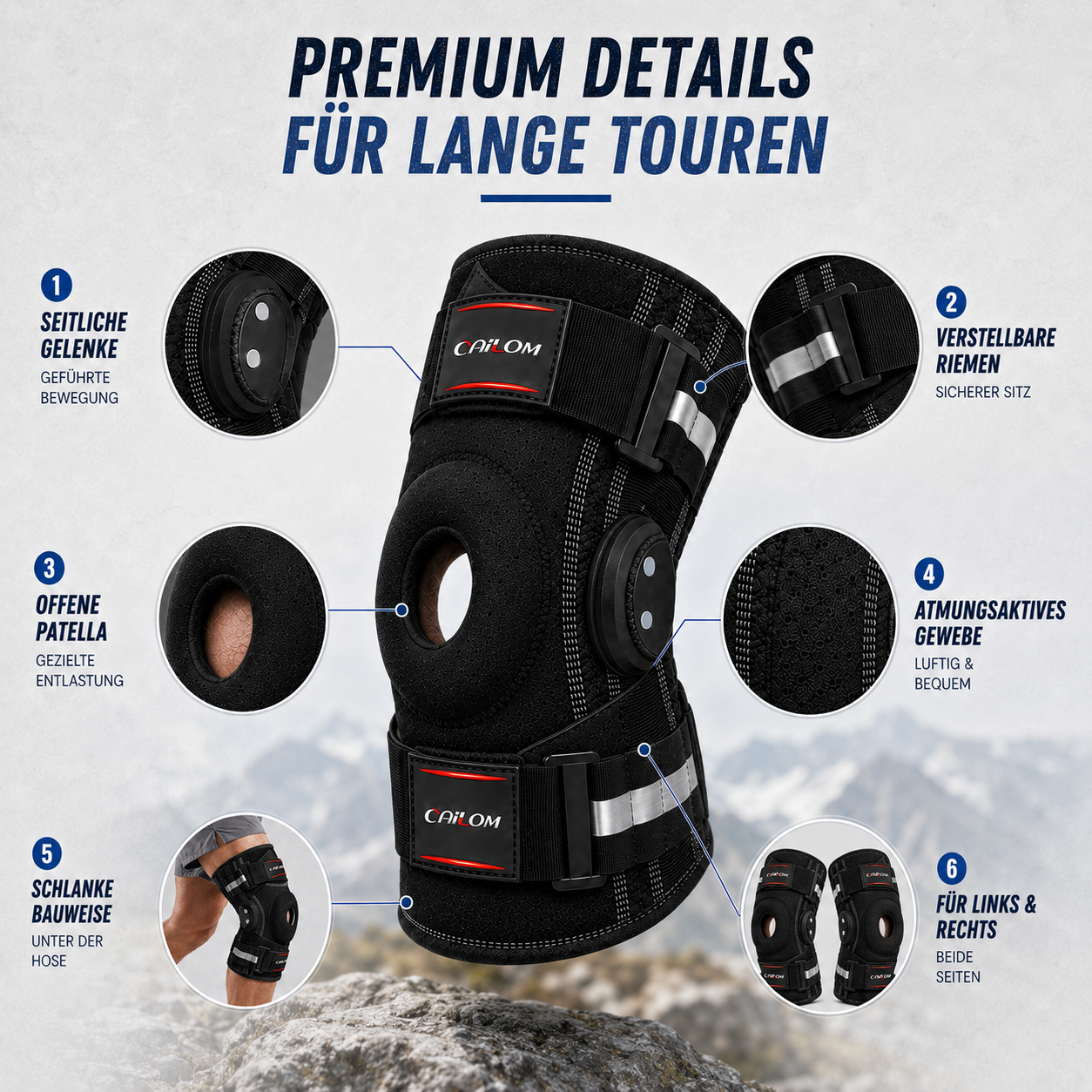 Nordspur | Knevoxa Kniebandage mit Gelenken | Seitliche Stabilisatoren fürs Wandern