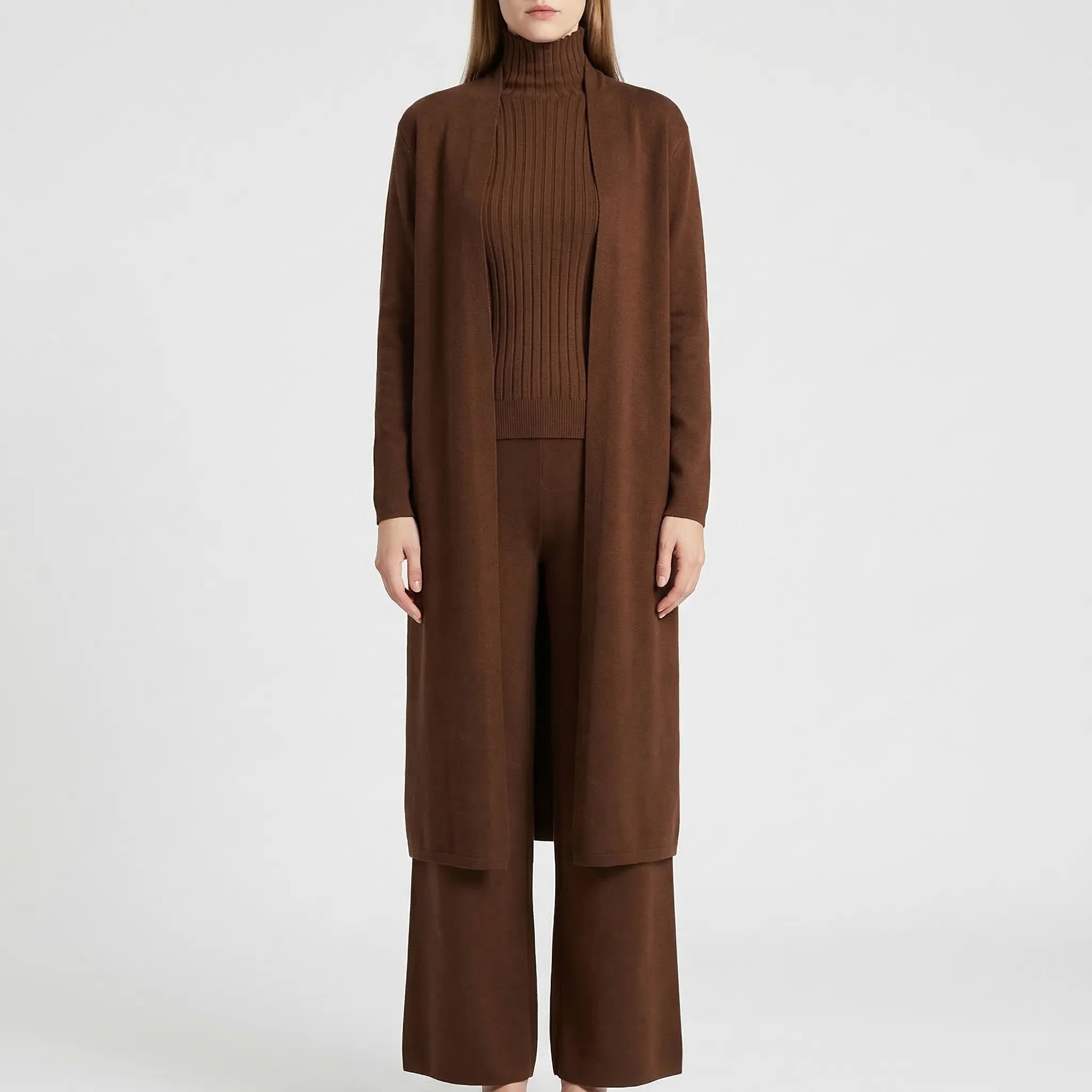 Strick 3-Teiler für Damen mit Cardigan, Pullover und Hose