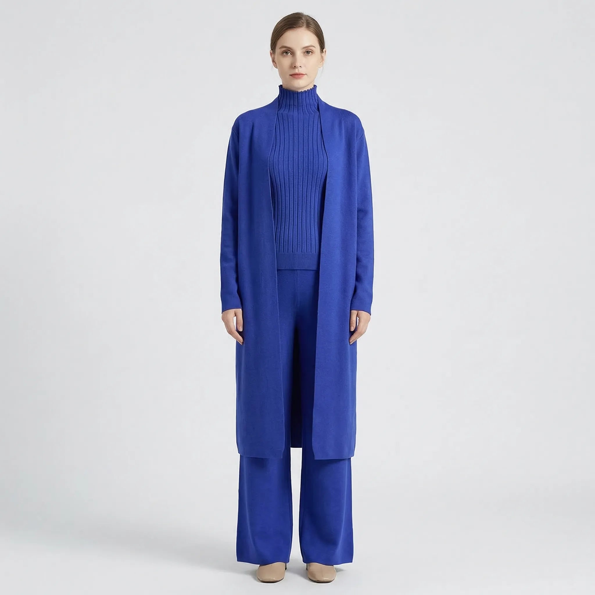 Strick 3-Teiler für Damen mit Cardigan, Pullover und Hose